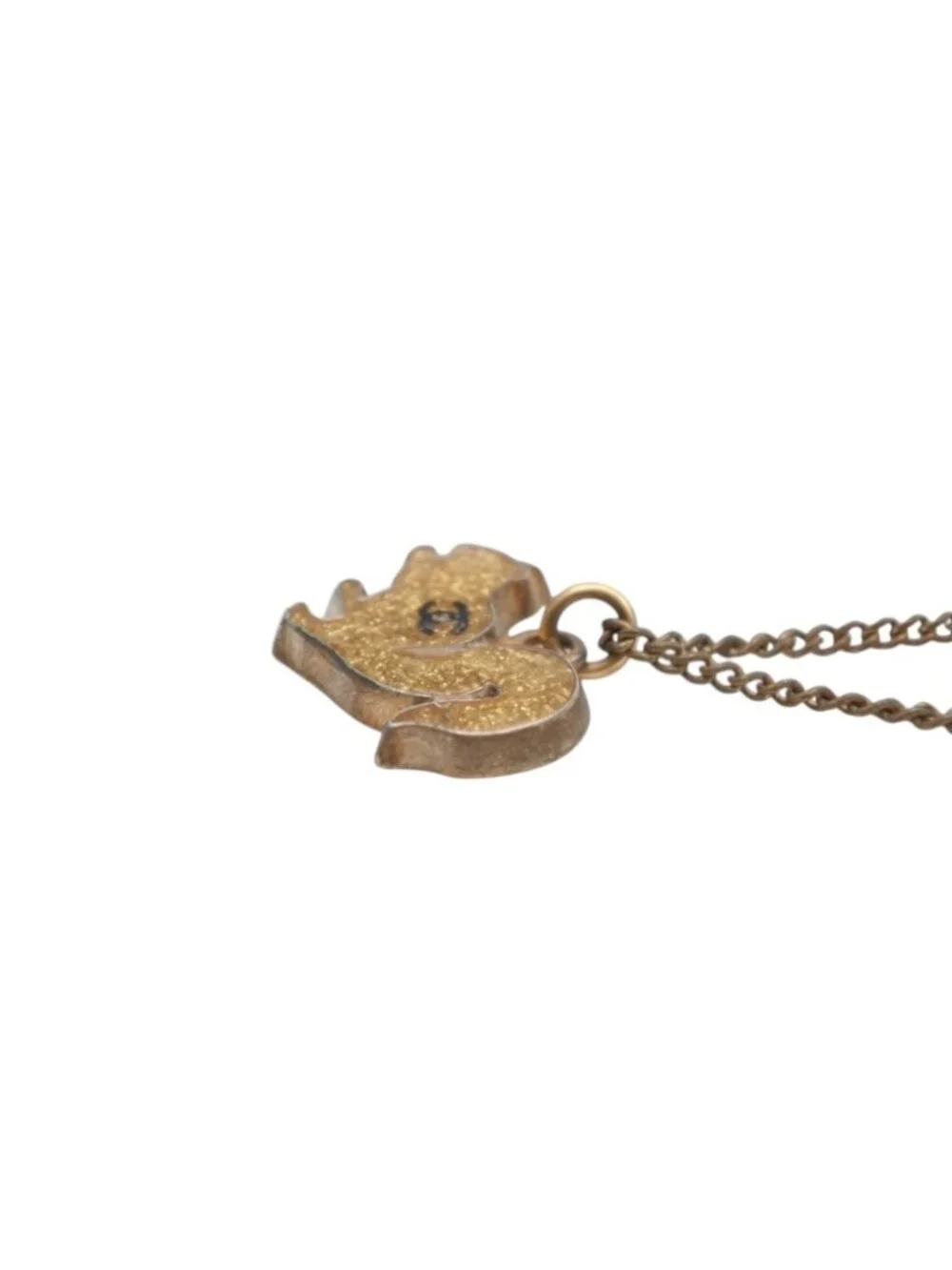 Chanel CC Logo Squirrel Animal Necklace Glitter Gold Plated Yellow